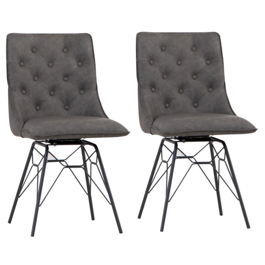 Pair of Faux Leather Grey Dining Chairs - Evander