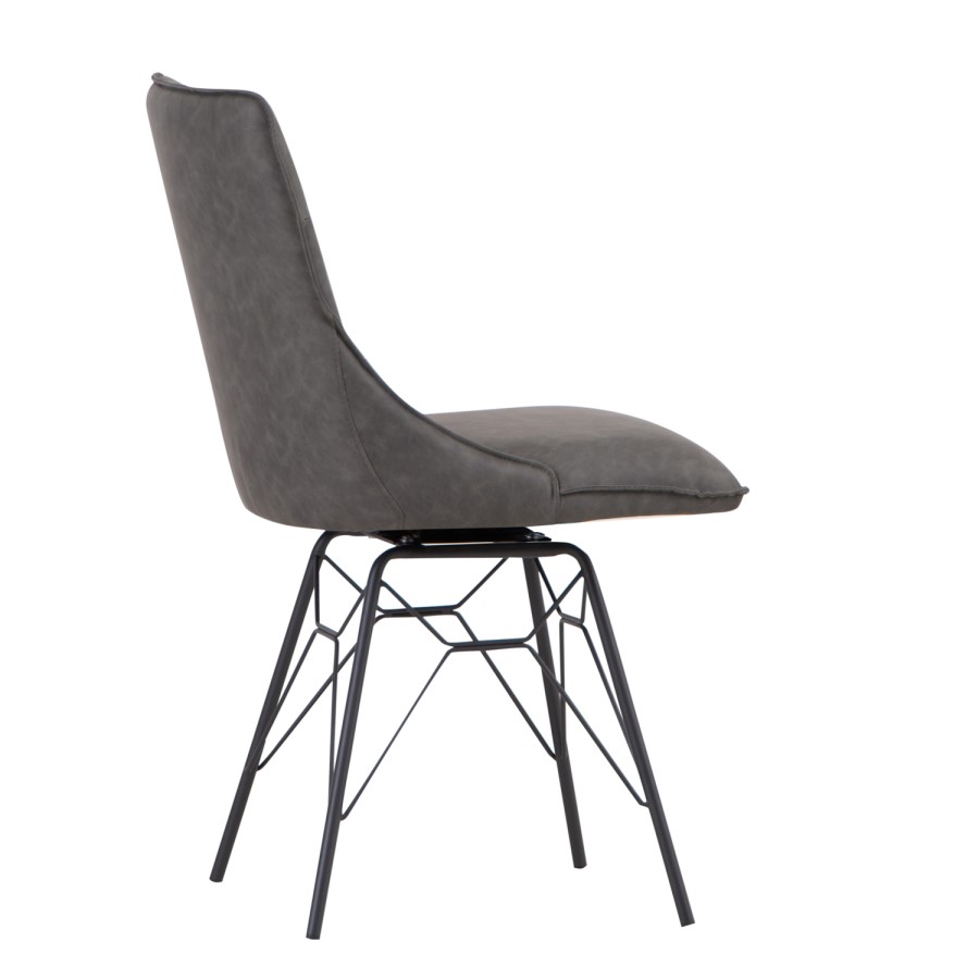 Pair of Faux Leather Grey Dining Chairs - Evander