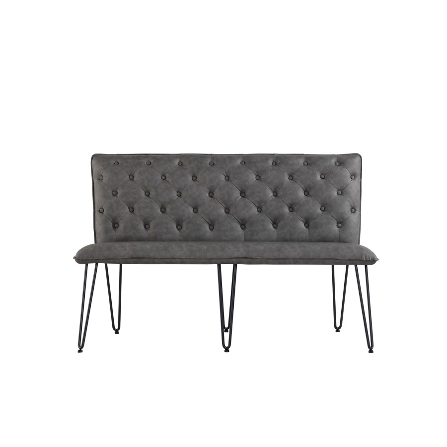 Small Grey Dining Bench with Studded Back 