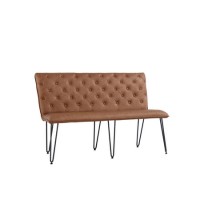 GRADE A1 - Small Tan Dining Bench with Studded Back