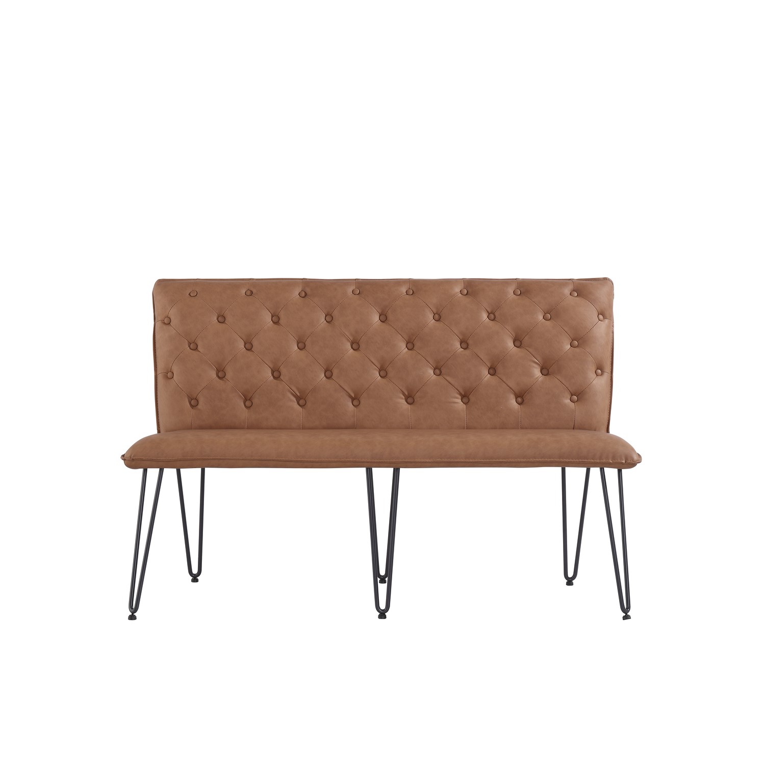 Small Tan Dining Bench With Studded, Leather Bench With Back