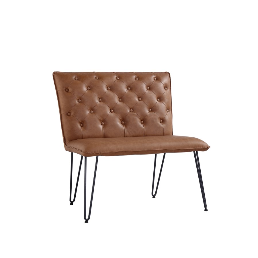 GRADE A1 - Extra Small Tan Dining Bench with Studded Back