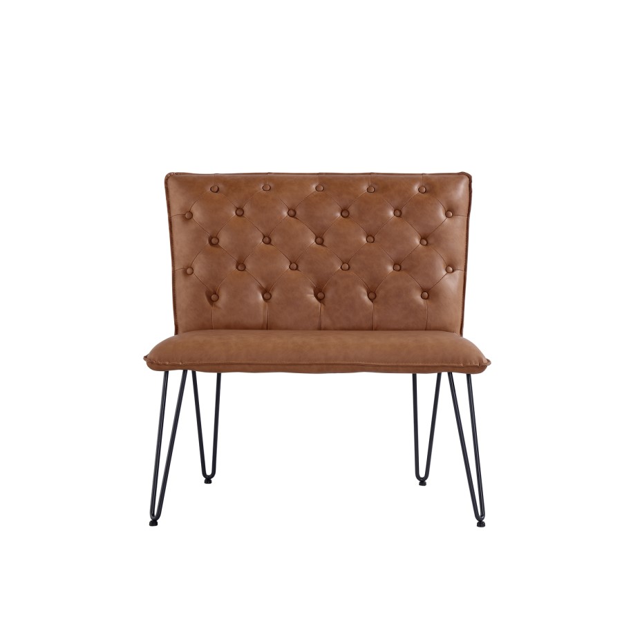 GRADE A1 - Extra Small Tan Dining Bench with Studded Back