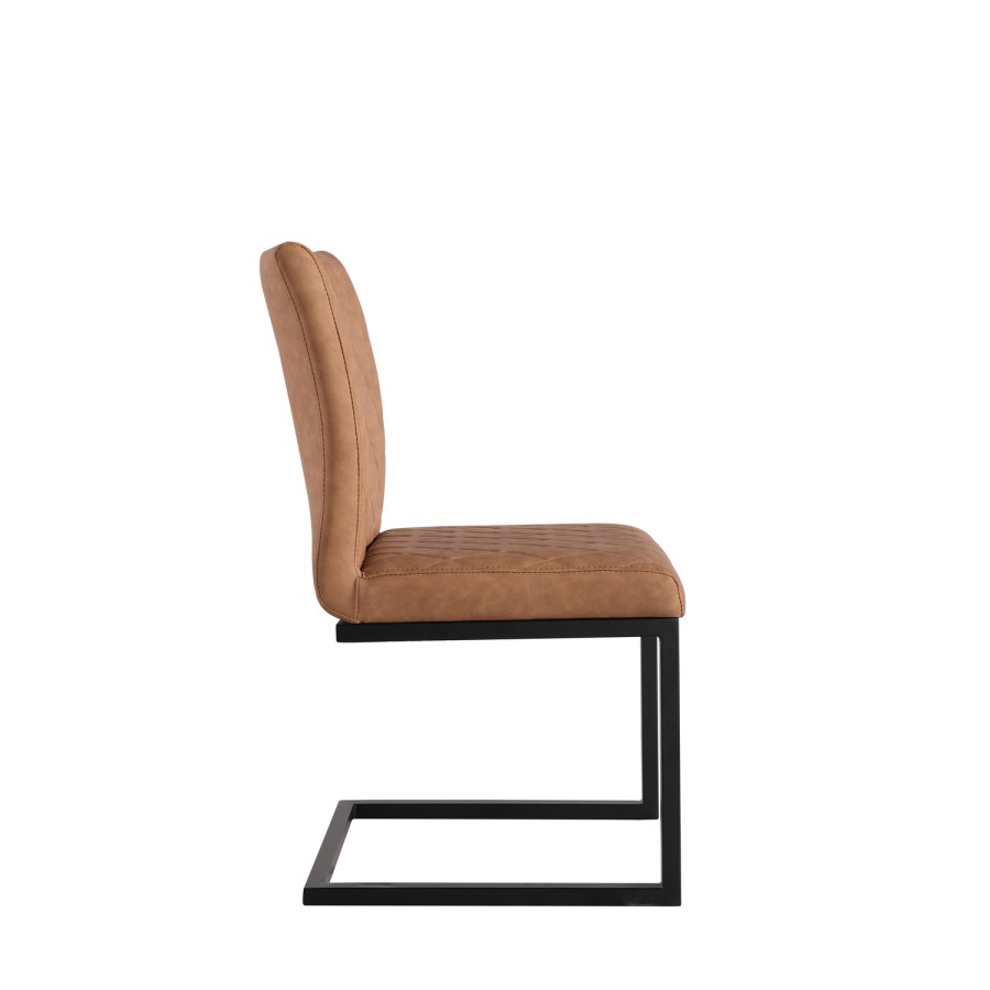 Pair of Tan Dining Chairs with Diamond Stitching