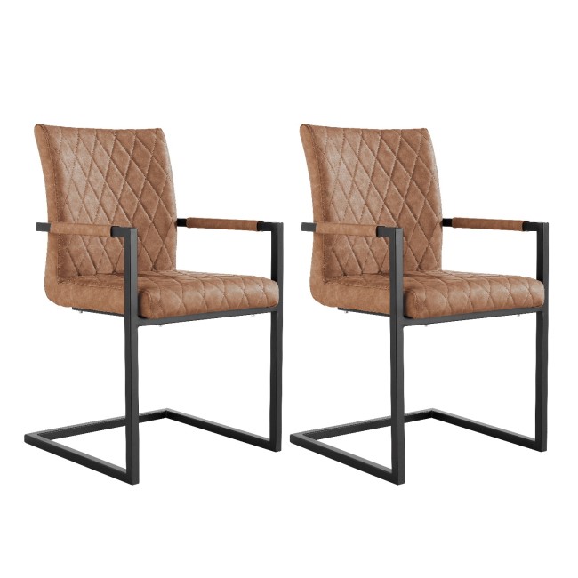 Tan Carver Dining Chairs with Diamond Stitching - Set of 2 