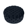 Round Pouffe in Black Velvet with Buttons