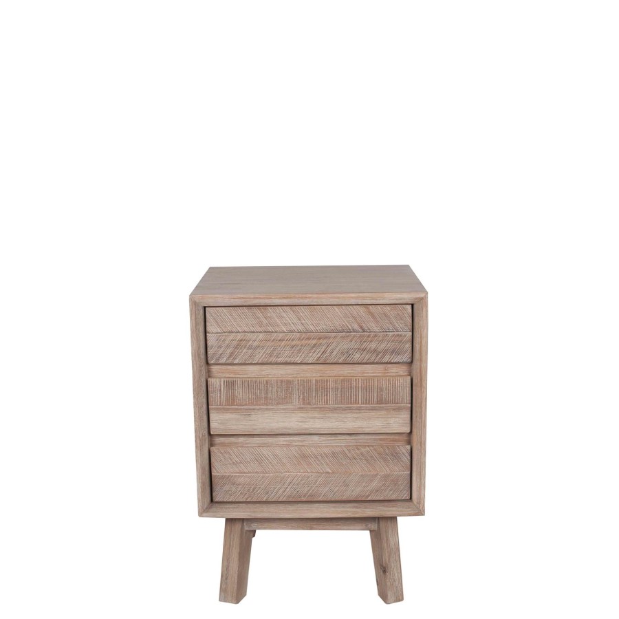Wood Side Table with 3 Drawers