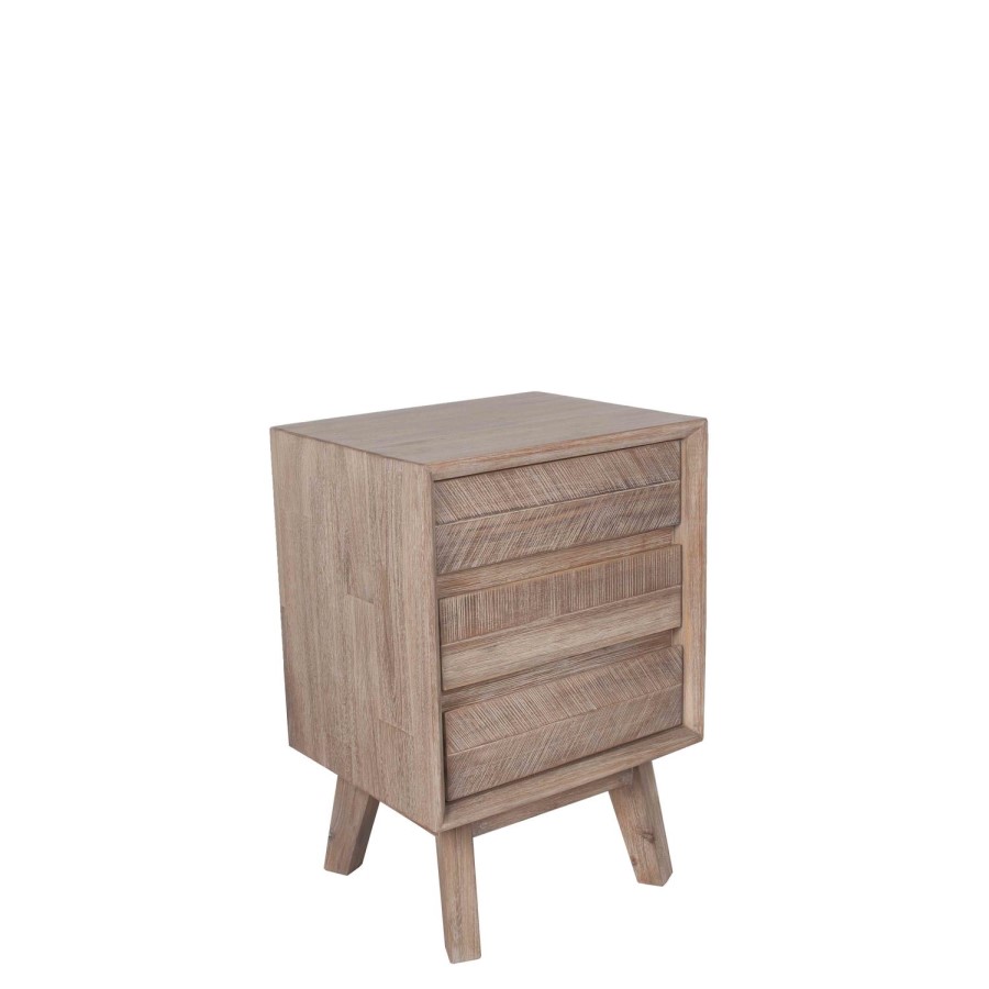 Wood Side Table with 3 Drawers