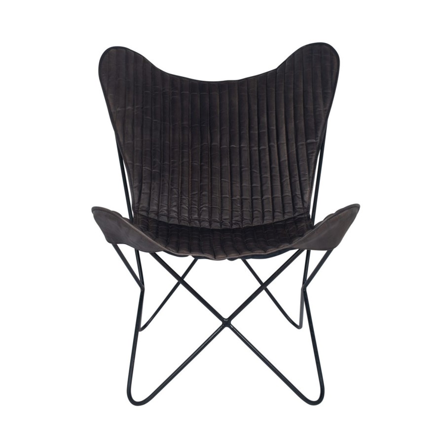 Steel Grey Leather & Iron Butterfly Chair