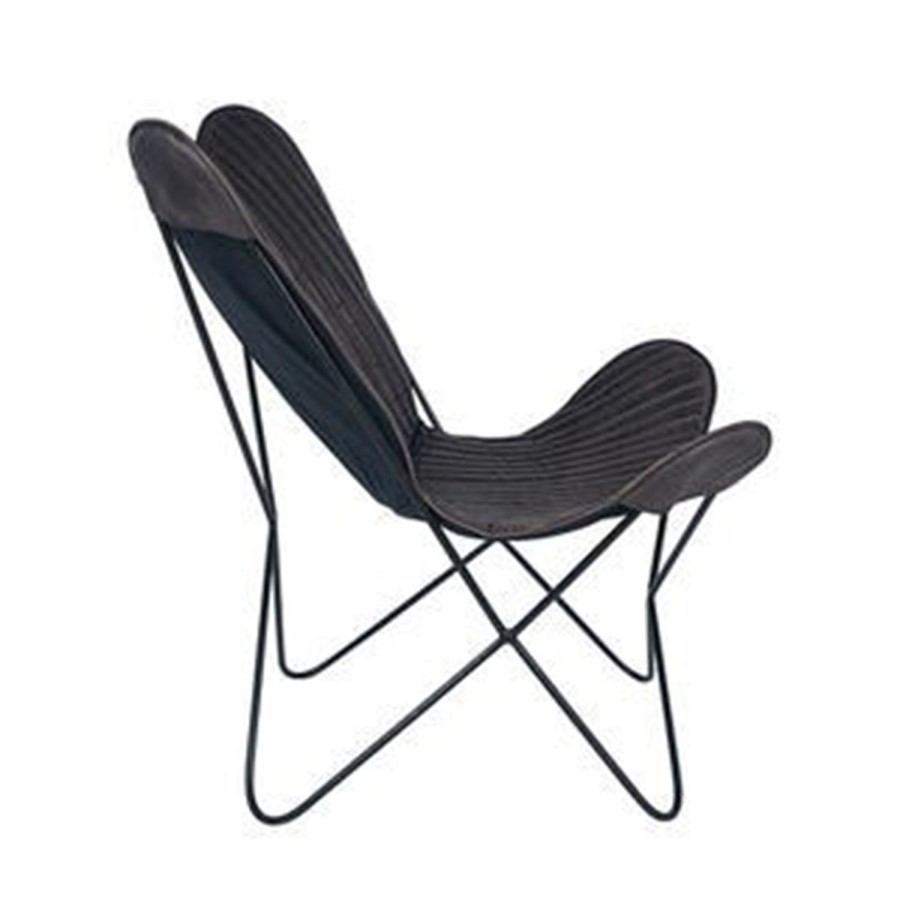 Steel Grey Leather & Iron Butterfly Chair