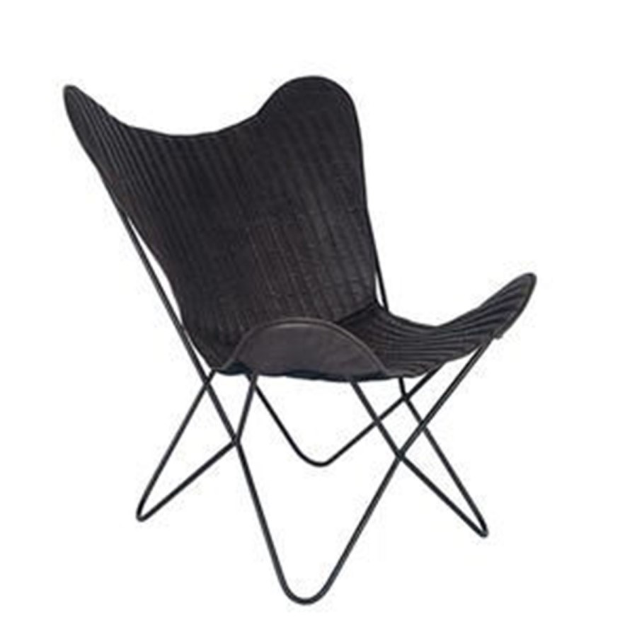Steel Grey Leather & Iron Butterfly Chair