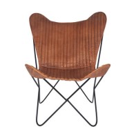 GRADE A1 - Vintage Brown Leather & Iron Butterfly Chair