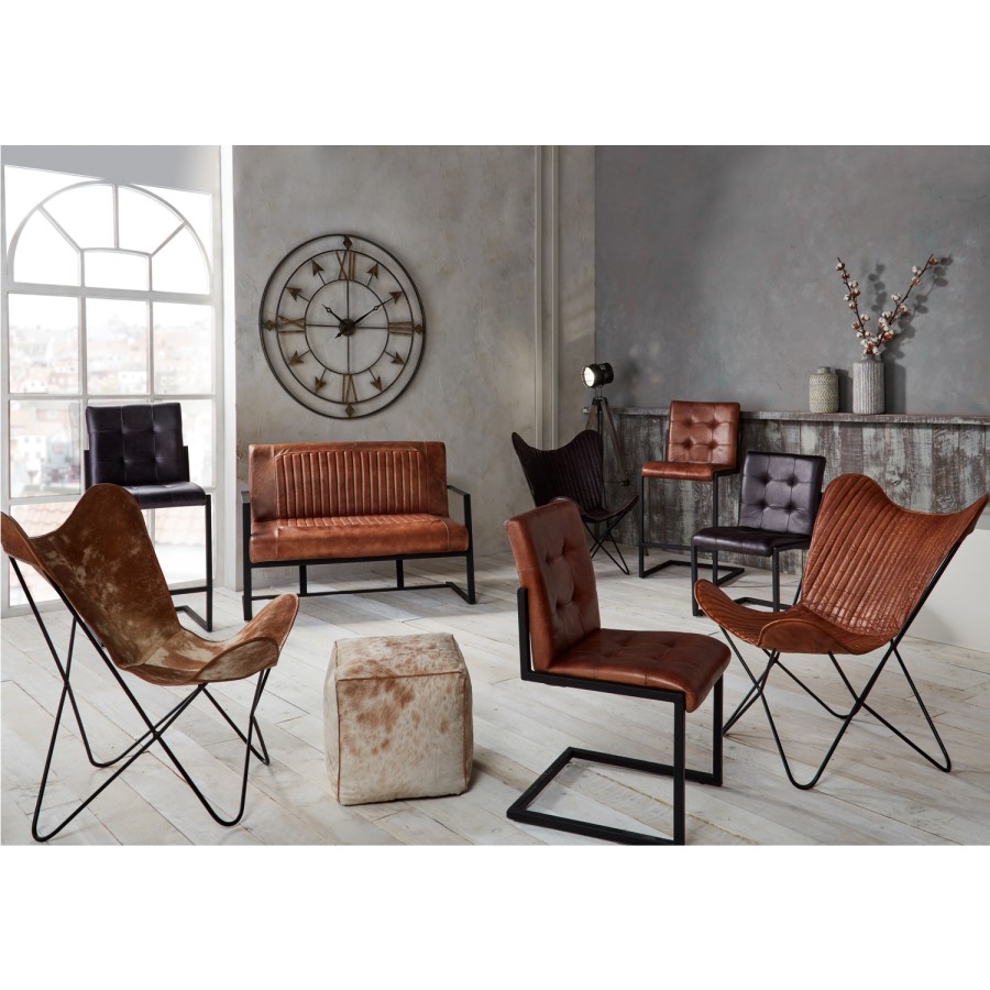 GRADE A1 - Vintage Brown Leather & Iron Butterfly Chair