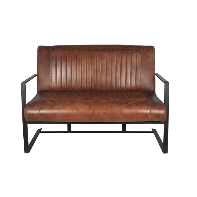 Vintage Brown Leather & Iron Sofa
