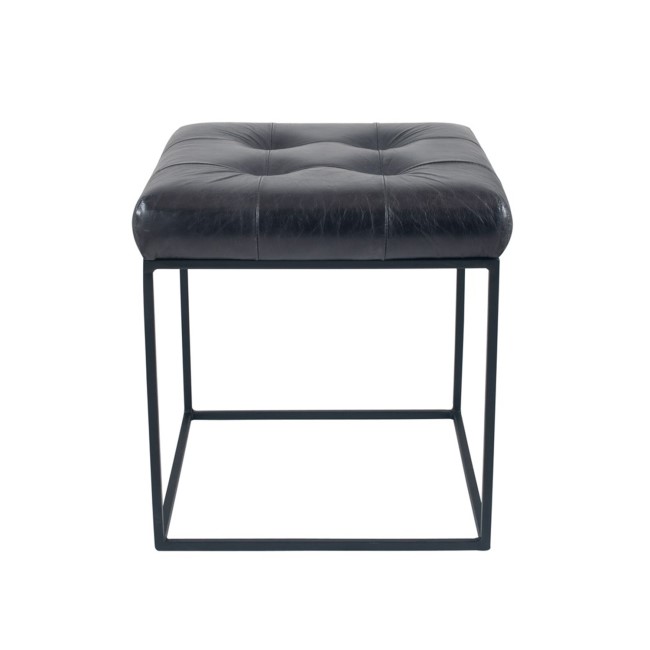 Steel Grey Leather & Iron Buttoned Footstool