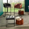 Steel Grey Leather &amp; Iron Buttoned Footstool