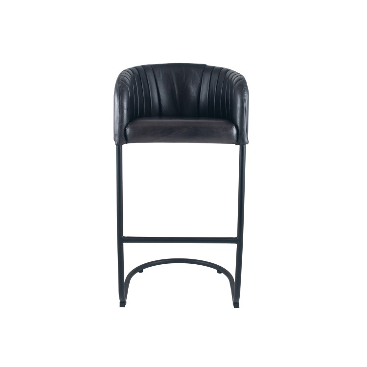 Grey Tub Leather Bar Stool with Back