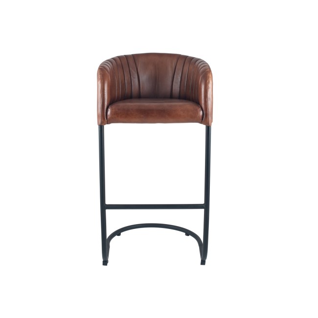 Vintage Brown Leather & Iron Curved Back Bar Stool