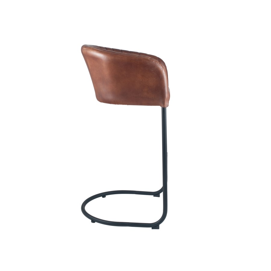 Vintage Brown Leather & Iron Curved Back Bar Stool