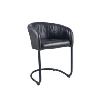 Steel Grey Leather & Iron Curved Back Dining Chair