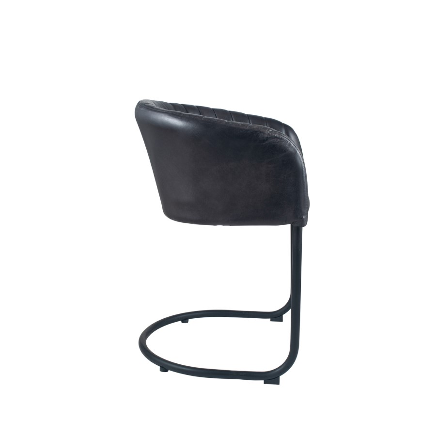 Steel Grey Leather & Iron Curved Back Dining Chair