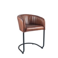 Vintage Brown Leather & Iron Curved Back Chair