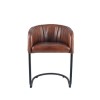 Vintage Brown Leather &amp; Iron Curved Back Chair