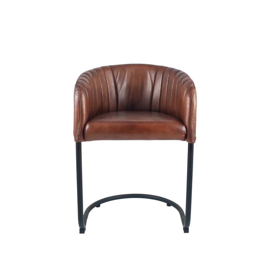 Vintage Brown Leather & Iron Curved Back Chair