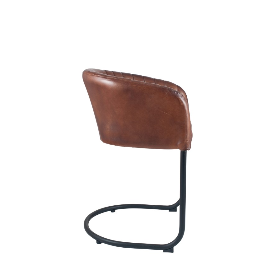 Vintage Brown Leather & Iron Curved Back Chair