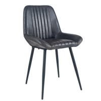 Steel Grey Leather & Iron Retro Dining Chair