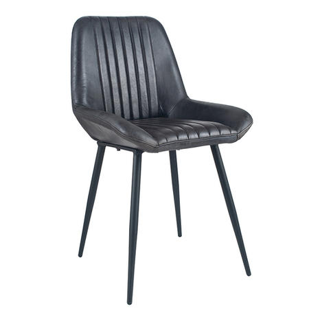 Steel Grey Leather & Iron Retro Dining Chair