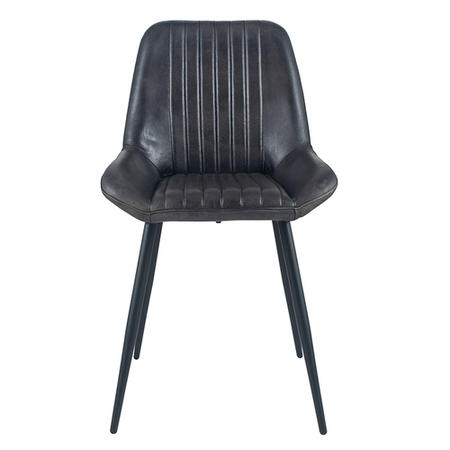 Steel Grey Leather & Iron Retro Dining Chair