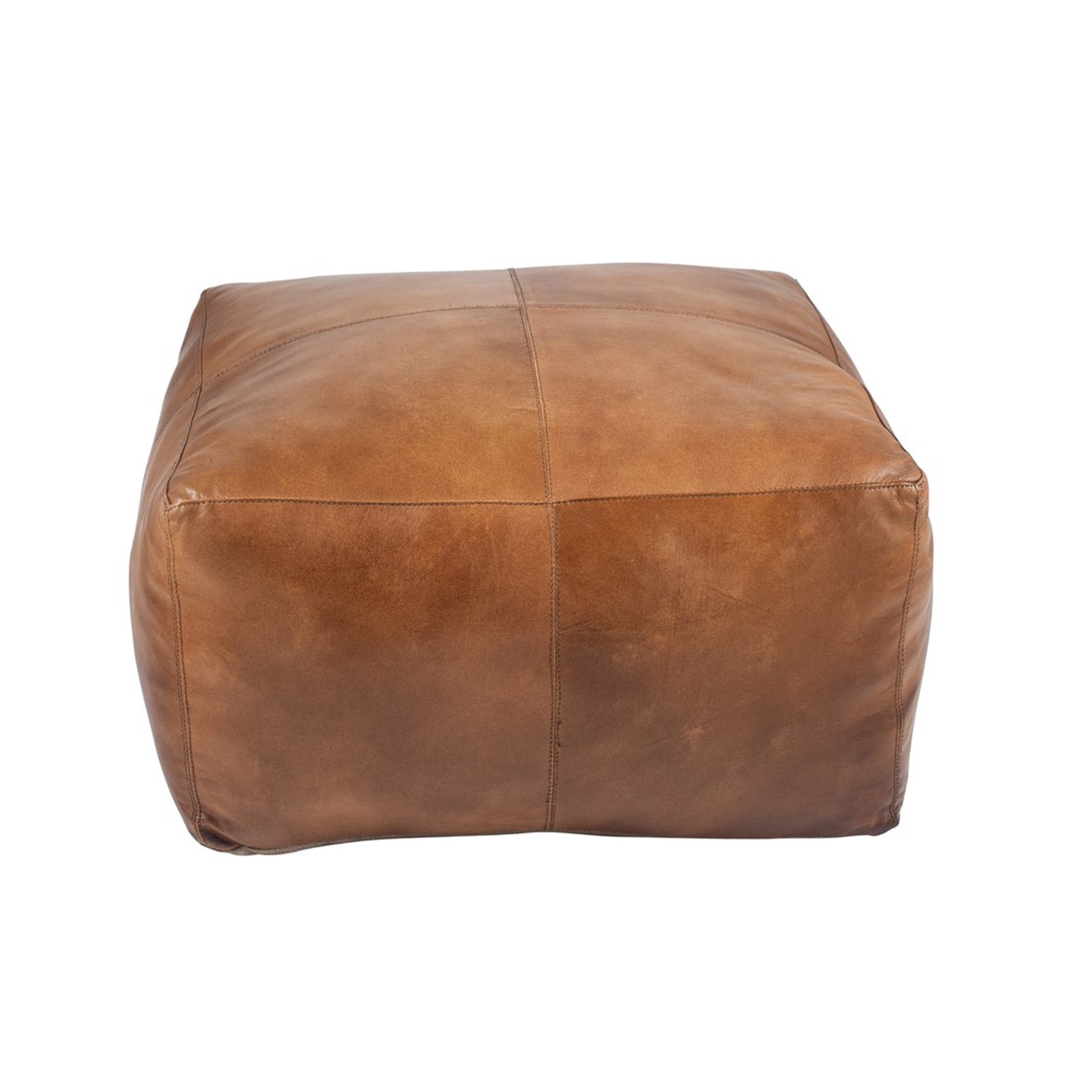 Photo of Small natural tan leather square pouffe