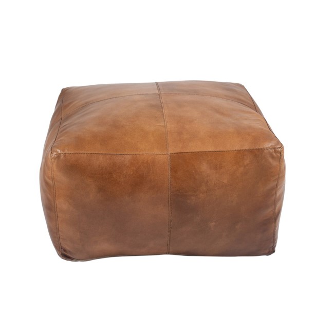 Small Natural Tan Leather Square Pouffe