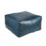 Prussian Blue Leather Square Pouffe