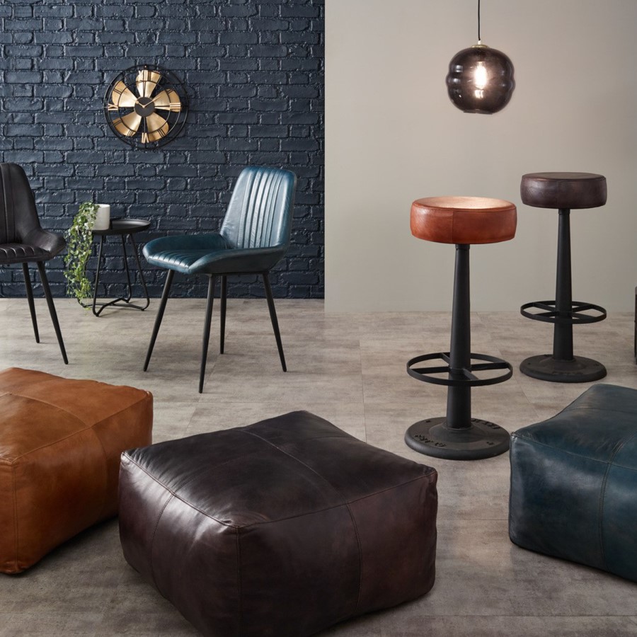GRADE A2 - Steel Grey Leather Square Pouffe