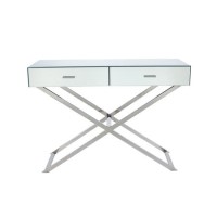 Silver Mirrored Glass & Metal Console Table