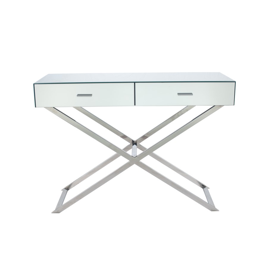 Silver Mirrored Glass & Metal Console Table