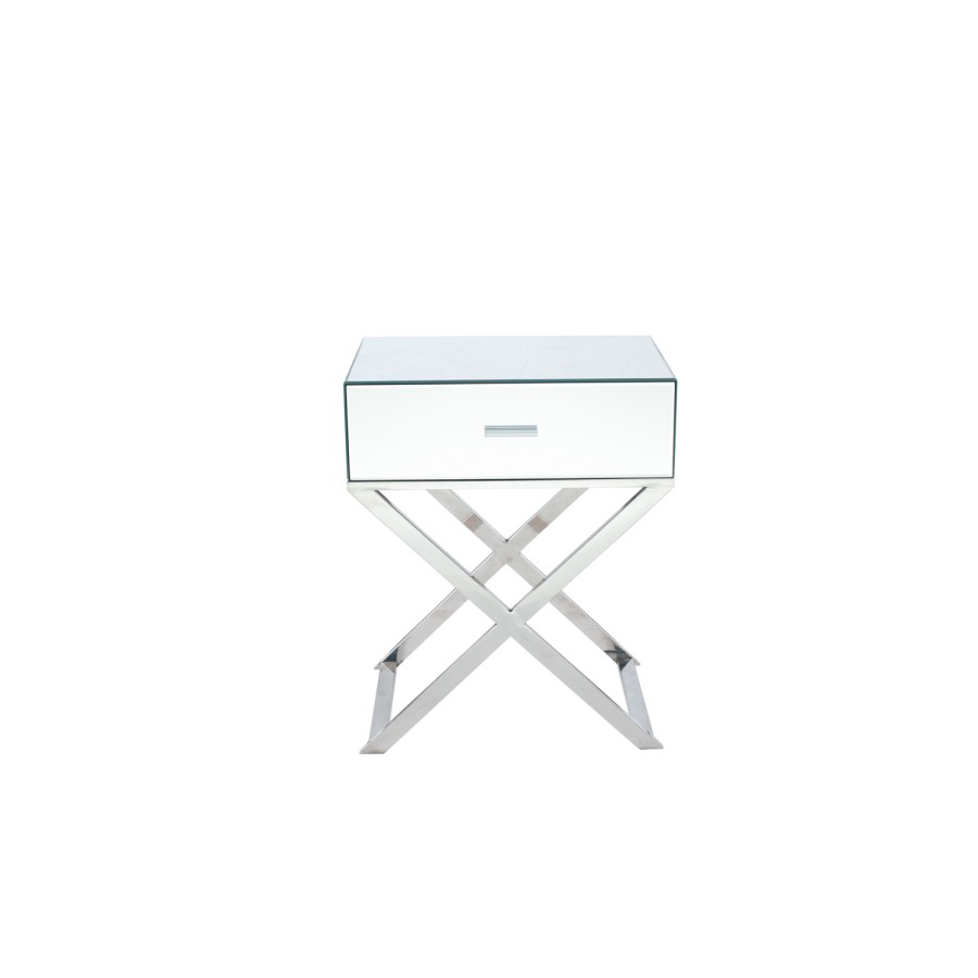 Silver Mirrored Glass & Metal 1 Drawer Unit