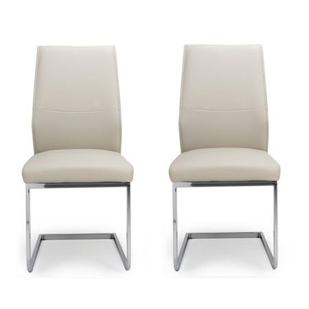 Hilton Cantilever Pair Of Dining Chairs, Cream Leather Chrome Dining Chairs