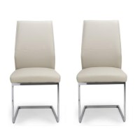 Set of 2 Cream Faux Leather Cantilever Dining Chairs - Hilton Set of 2 Cream Faux Leather Cantilever Dining Chairs - Hilton