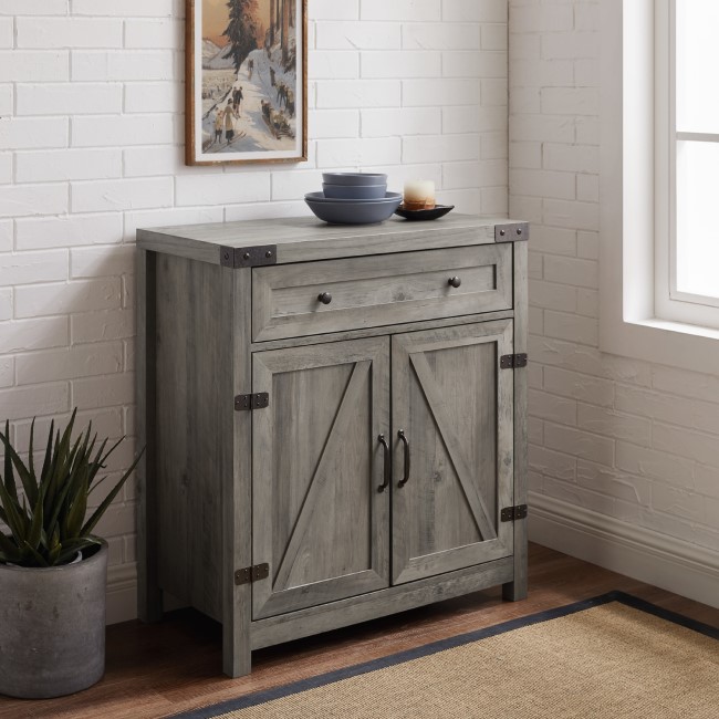 Grey Wooden Sideboard with Double Door & Drawers 