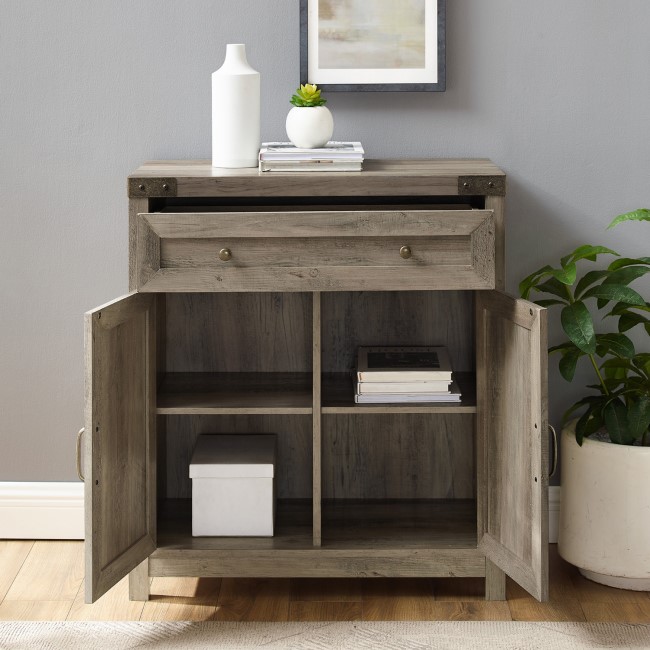 Grey Wooden Sideboard with Double Door & Drawers 