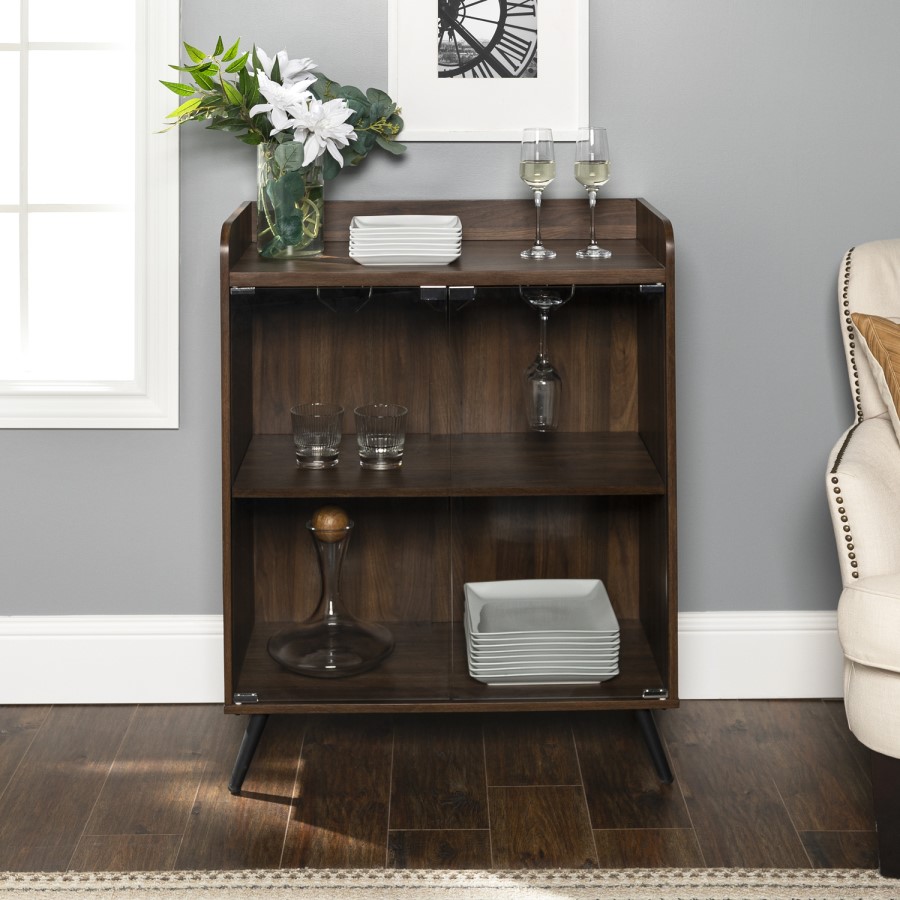 Dark Walnut Drinks Cabinet with Shelves & Stemware Rack 