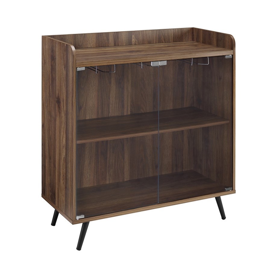 Dark Walnut Drinks Cabinet with Shelves & Stemware Rack 