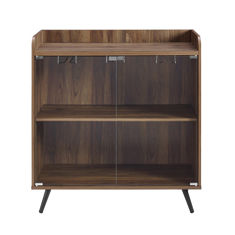Dark Walnut Drinks Cabinet with Shelves & Stemware Rack 