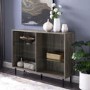 Grey Wooden Display Cabinet with Glass Shelves