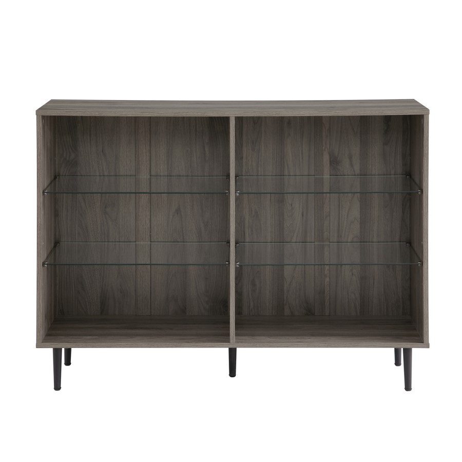 Grey Wooden Display Cabinet with Glass Shelves