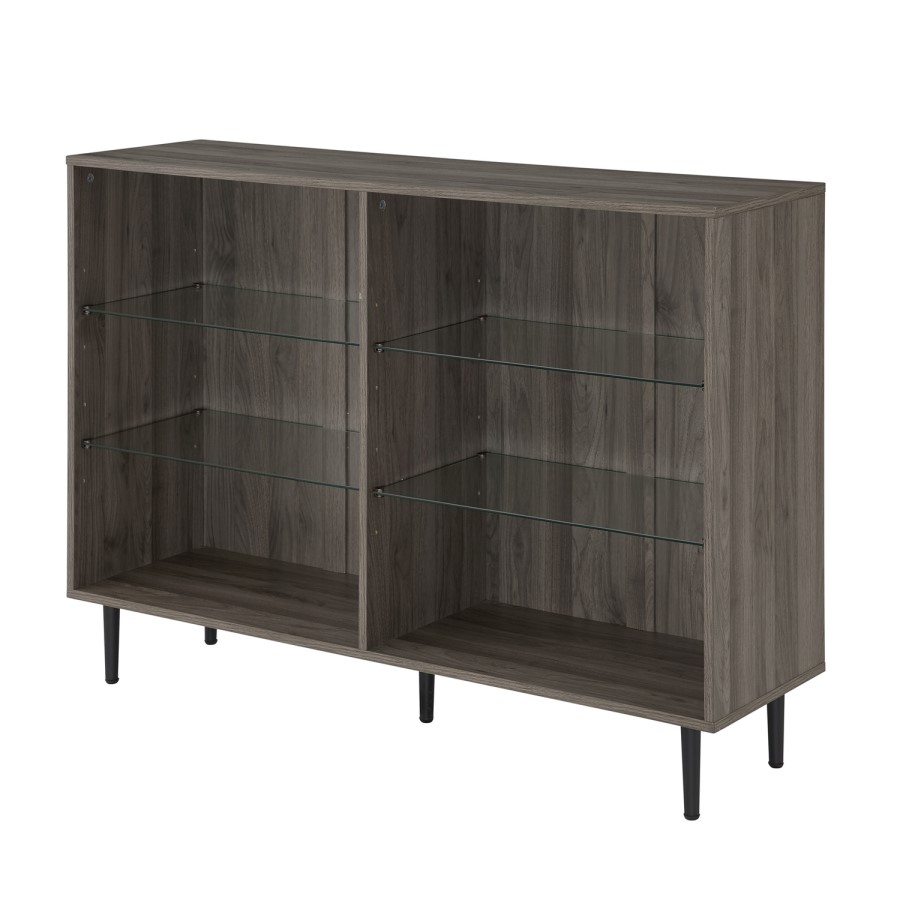Grey Wooden Display Cabinet with Glass Shelves