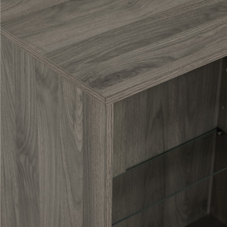 Grey Wooden Display Cabinet with Glass Shelves